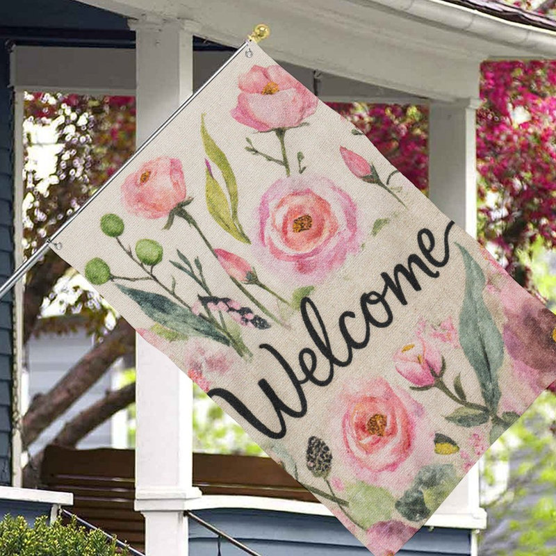 Aquarelle, drapeau floral rose, 35 x 24 pouces, pour la décoration intérieure
