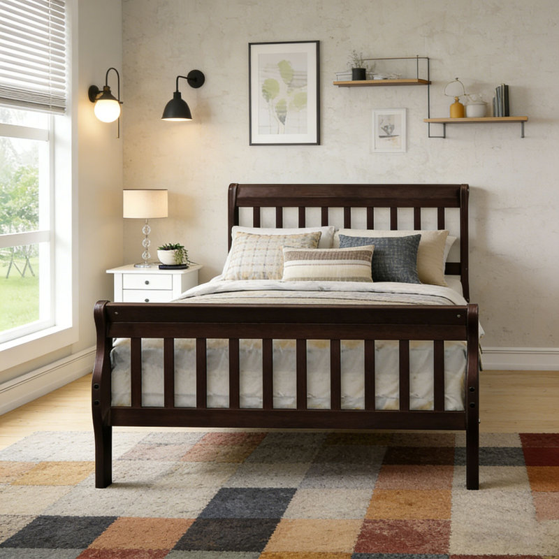 Wood Platform Bed Twin Bed Frame, Espresso