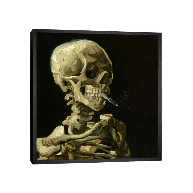 Head Of A Skeleton With A Burning Cigarette by Vincent Van Gogh - Painting on Canvas, 93.98 cm H x 93.98 cm W, Black Framed