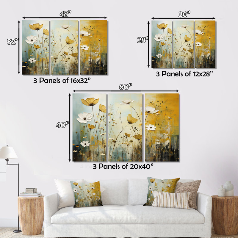 «Whispering Meadows II» sur toile, reproduction de 3 pièces, H 40 po x l 60 po x P 1 po