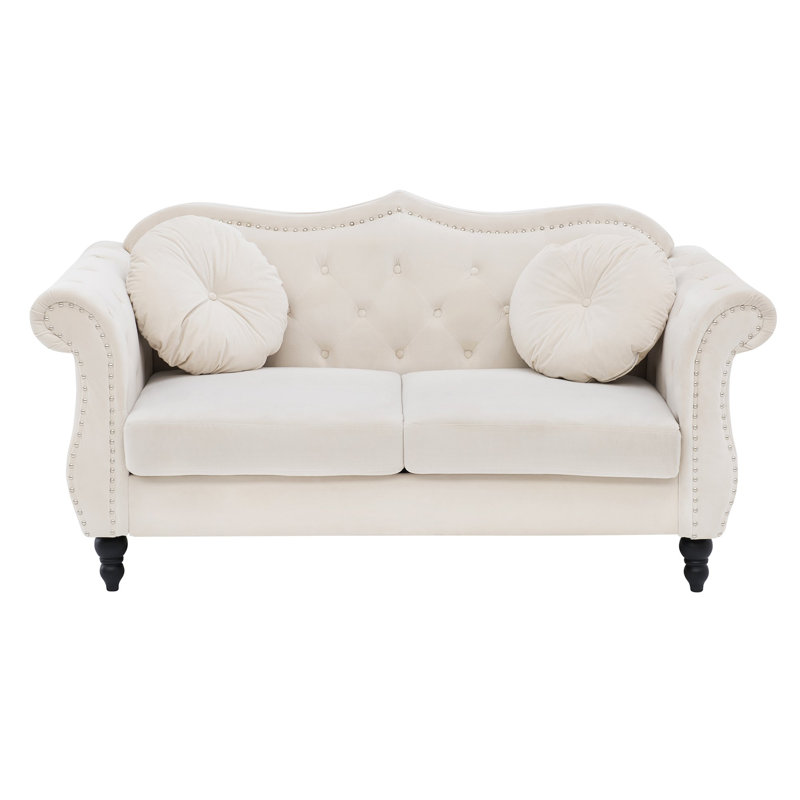 2 Seater Velvet Loveseat, Cream