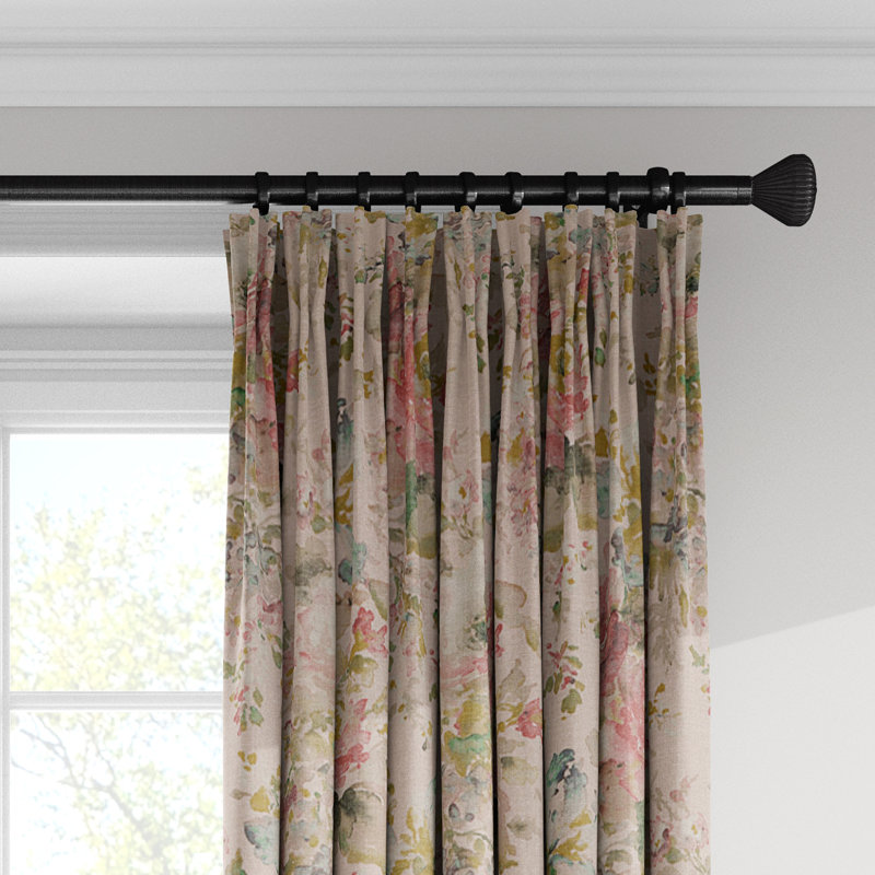 Gabrielle Drapery Linen Floral Room Darkening Pinch Pleat Single Curtain Panel, 40" W x 108" L