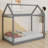 Twin Size Gray Wooden House Bed-2119543380