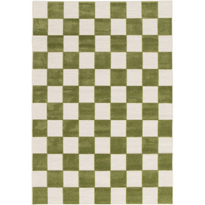 Kiki Chequered Machine Woven Relief Indoor Outdoor Green Area Rug