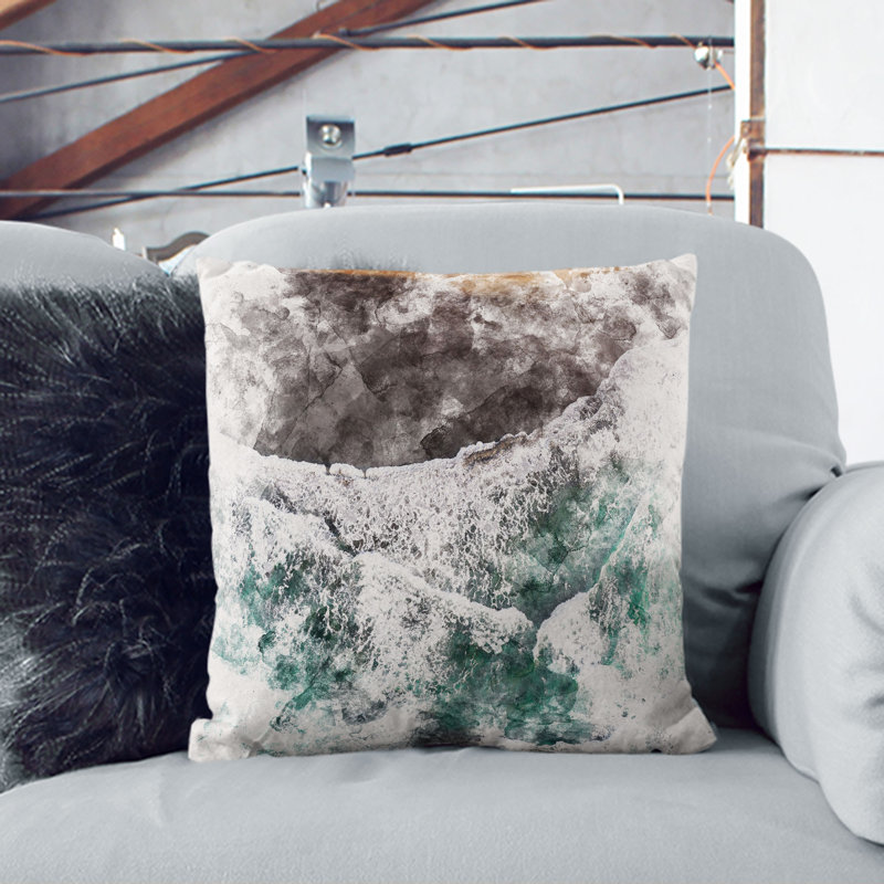 Gold Beach Watercolour Cushion with Filling, 40cm H x 40cm W x 15cm D, Stone