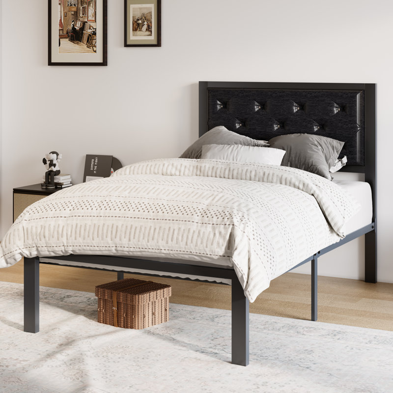Katri Upholstered Metal Platform Bed, Twin, Black