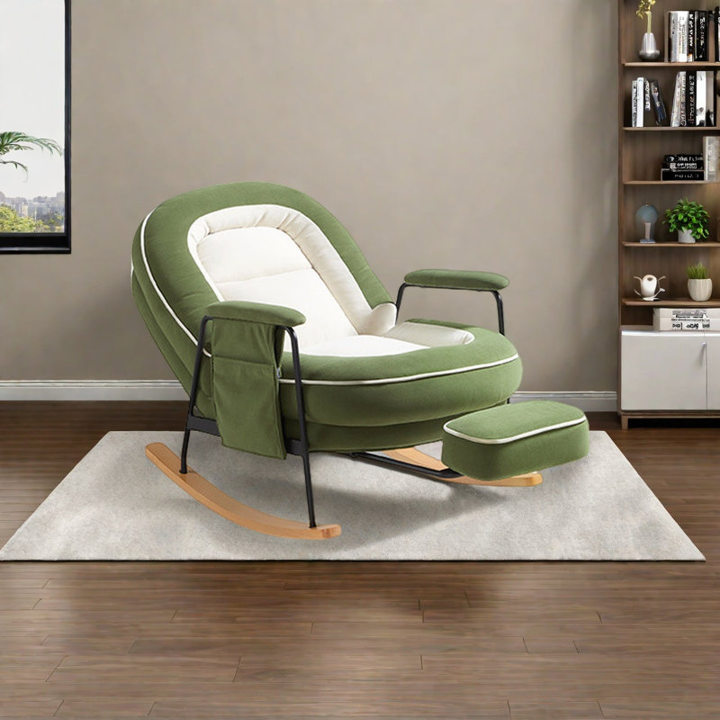 Chaise berçante confortable en bois massif, Vert