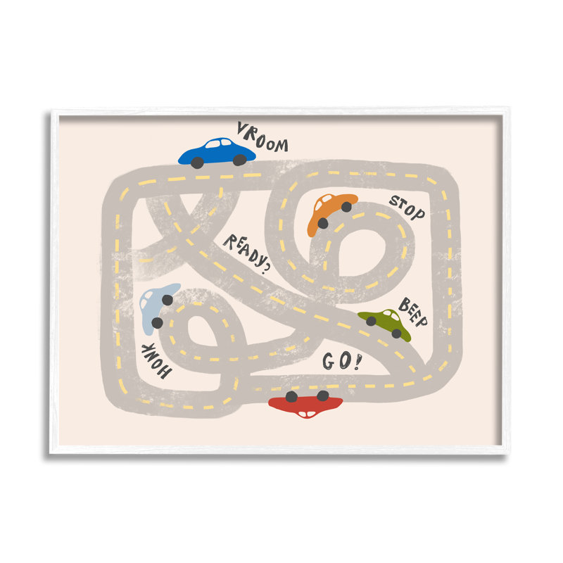 Caricature d'enfant, carte de route amusante, rues ludiques, Giclée encadrée blanc bord de mer, H 24 po x l 30 po