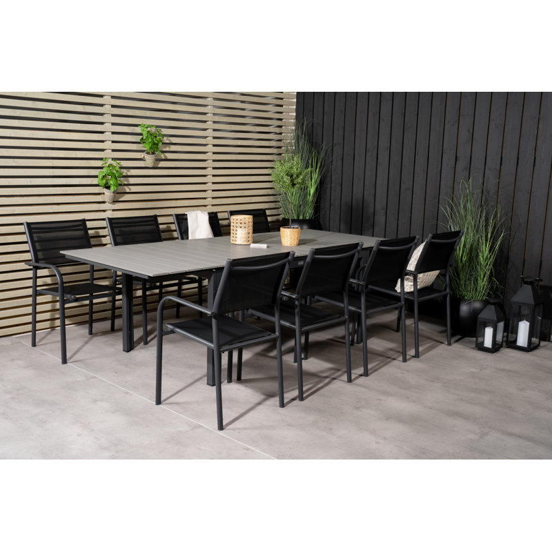 Akimos 8 - Person Patio Dining Set with Extendable Rectangular Table