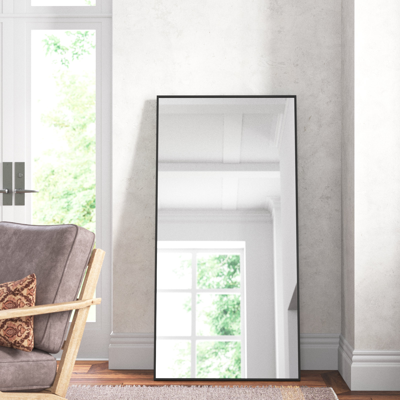 Sabine Metal Rectangle Floor Mirror, 60" x 30", Black