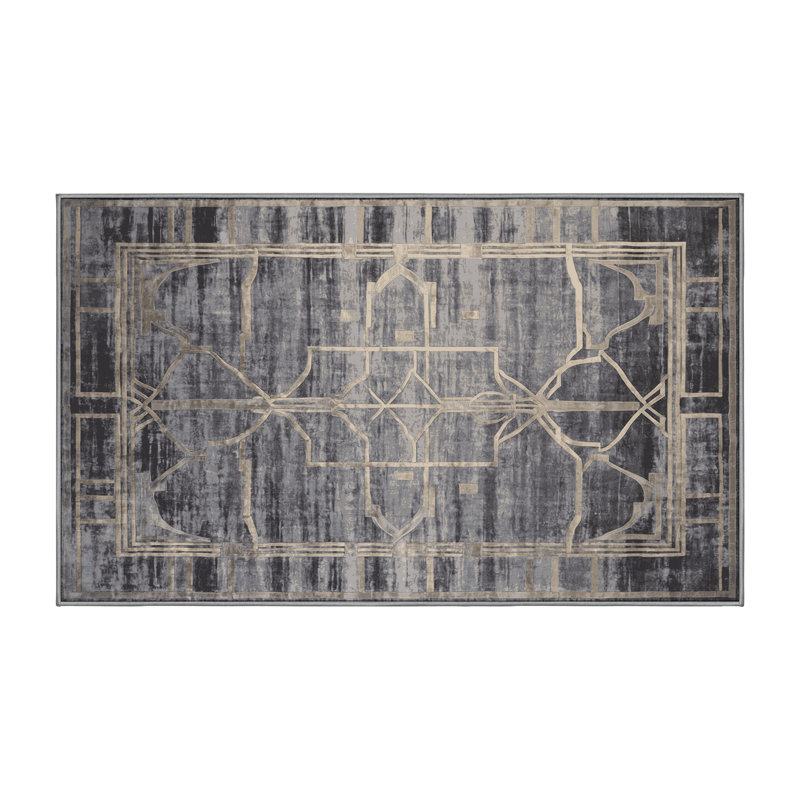 Tapis gris soyeux et moelleux, Rectangle 7 pi x 9 pi