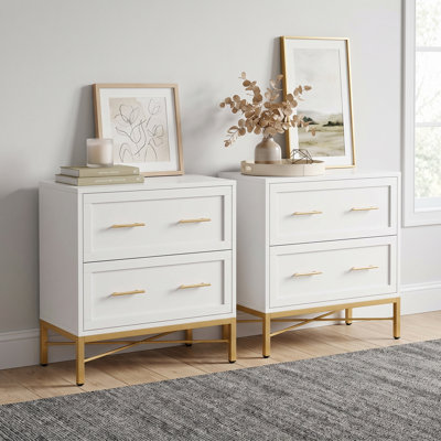 Table de bout moderne de 31,5 po avec 2 grands tiroirs de rangement (ensemble de 2)
