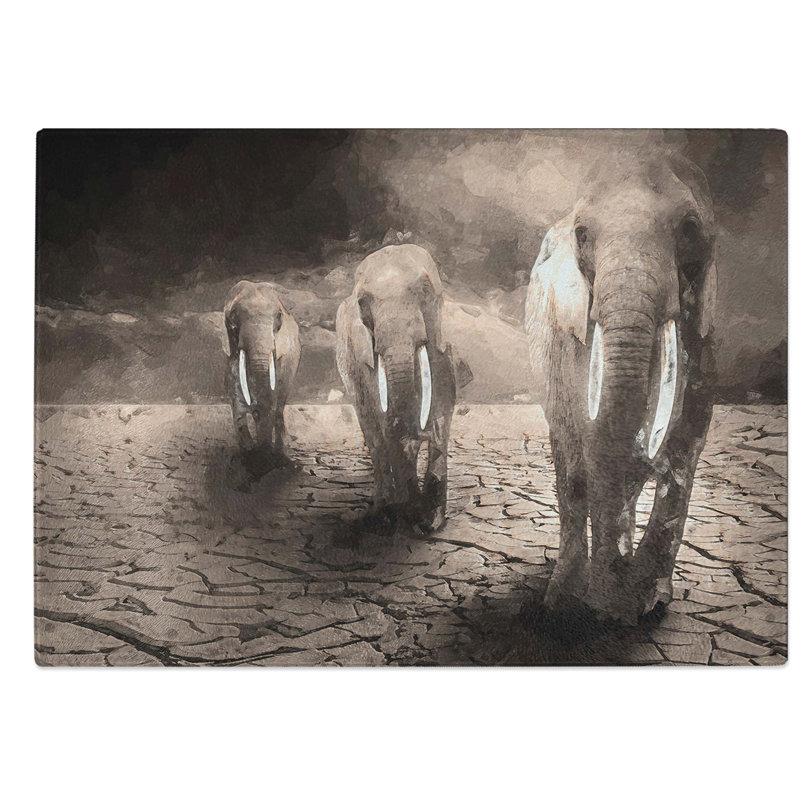 Tempered Glass Trio of Elephants in Abstract Chopping Board, 39 cm W x 28.5 cm L