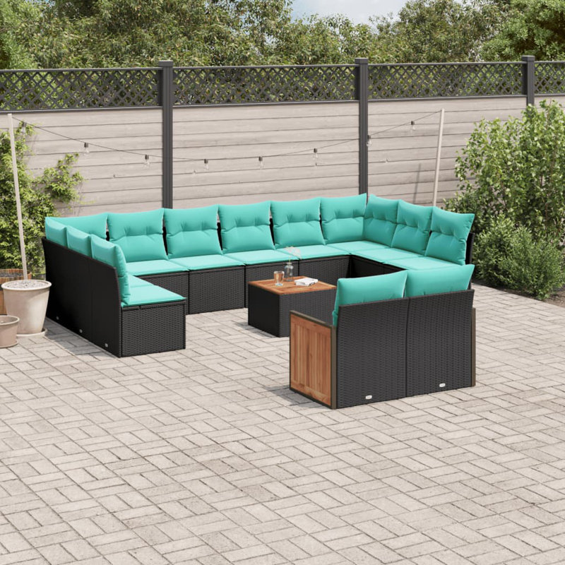  Ensemble de canapé de patio 13 pièces avec coussins en rotin de polyester noir