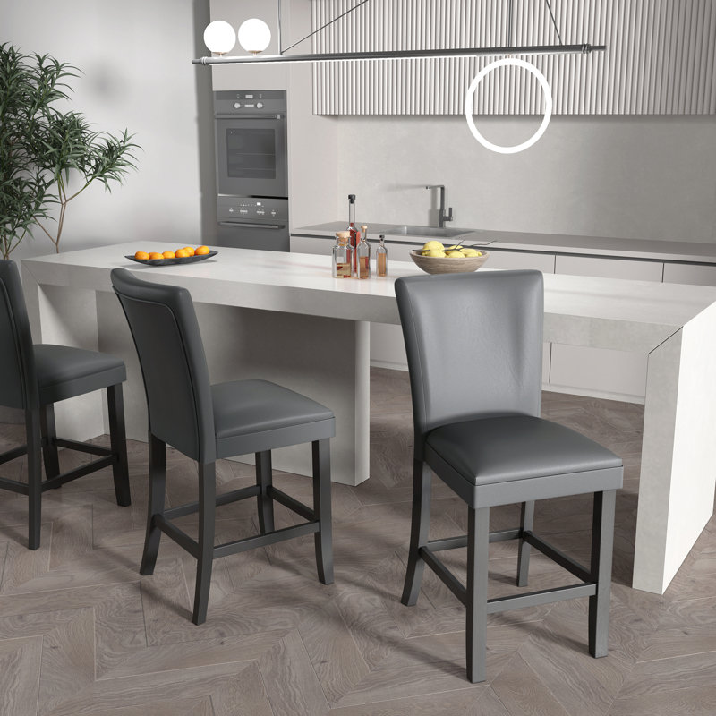 Flack Upholstered Counter Stool with Solid Wood Frame, Grey
