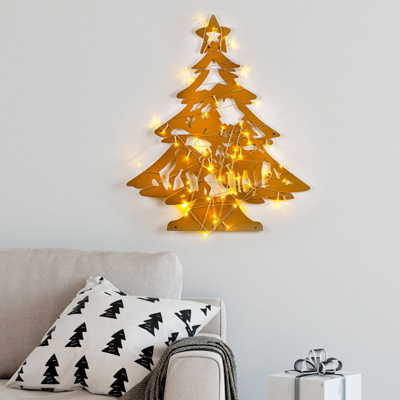 Elegant Decorative Metal Wall Accessory, Gold Finish, 23.2 x 27.6 inches | 100% Metal, Thickness: 0.05 inches | Battery Operated (3 AA), Max 3.15 W, Easy Wall Mount, Perfect for Home Décor & Modern Interiors