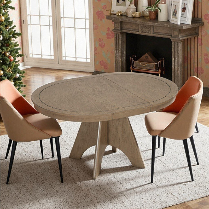 Table de salle à manger extensible de 42 à 58 pouces pour 4 à 6 personnes, table de cuisine avec pieds croisés robustes, aspect bois massif