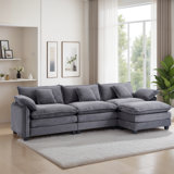 Modular Sectional Sofa, Comfy Cloud Couch With Movable Ottoman, 3-Seat Corduroy Sofa Sleeper With Double Cushions, Deep Seat Sofa With 5 Pillows For Living Room(3 Seater With 1 Ottoman)