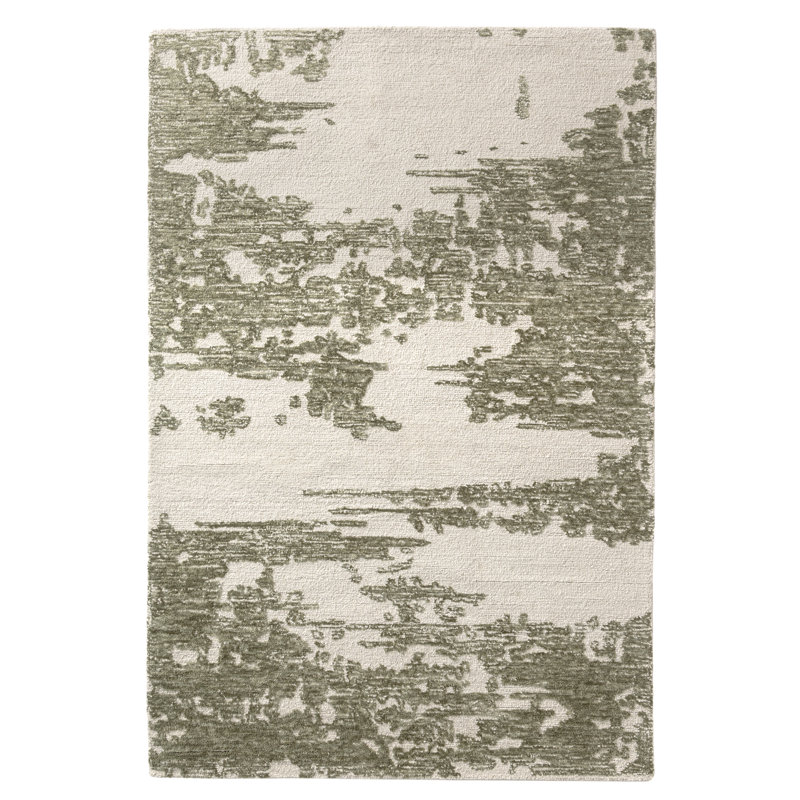 Tapis intérieur en laine touffeté à la main Zyan, Vert/Ivoire, 9 pi x 12 pi