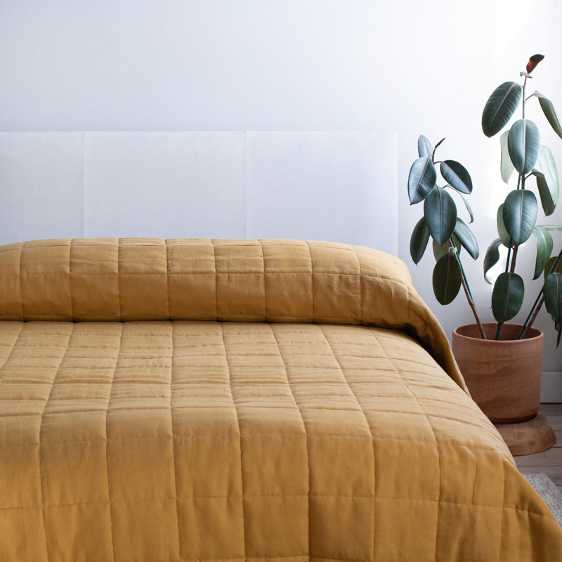 French Linen Box Stitch Quilt, Honey, Queen Quilt