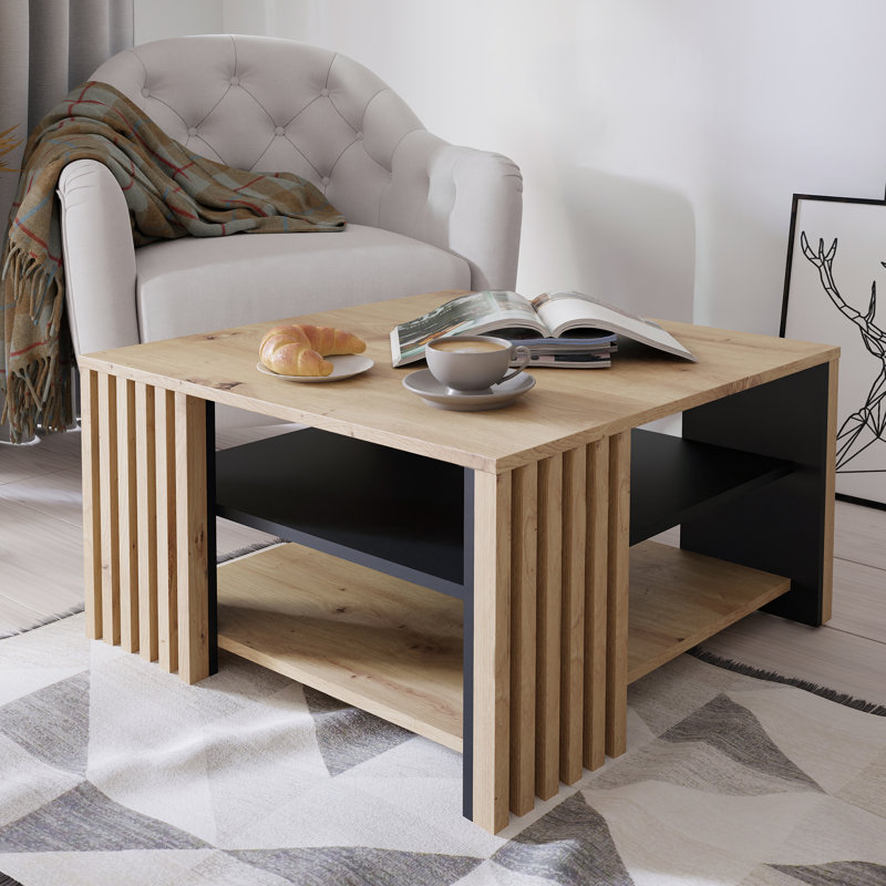 Shilah Coffee Table with Storage, Black/Beige