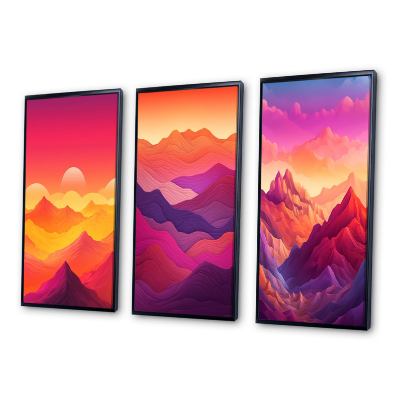 «Majestic Peaks», 3 pièces sur toile, Cadre flottant noir, H 20 po x l 36 po
