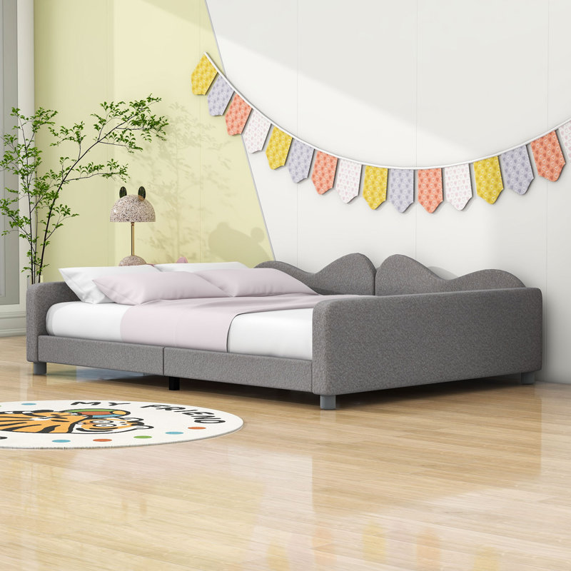 Wood Upholstered Daybed with Cloud-Shaped Backrest, Gray, Full