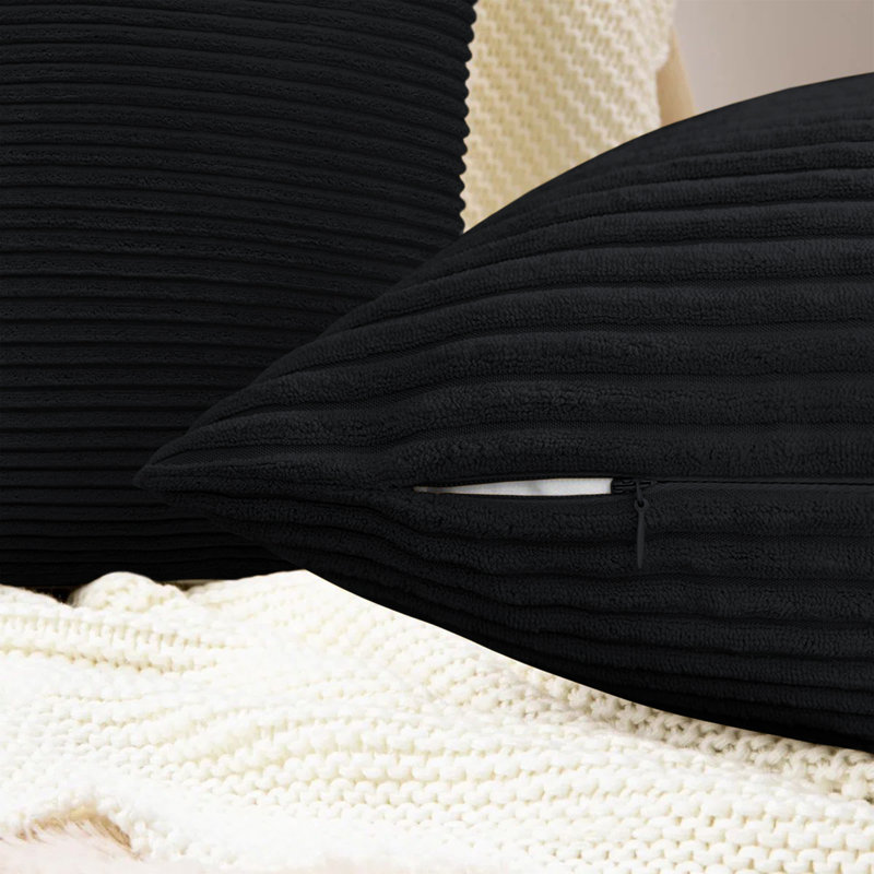 Striped Square Scatter Cushion Cover, Black