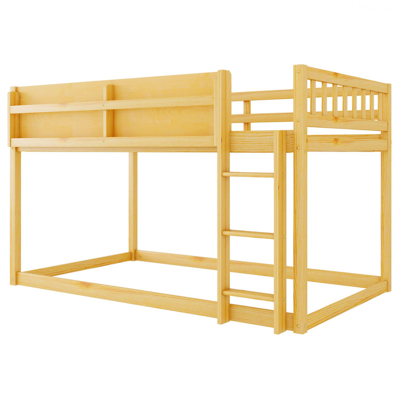 Cadre de lit contemporain pour la maison, lit superposé, lit superposé au sol avec échelle, Naturel