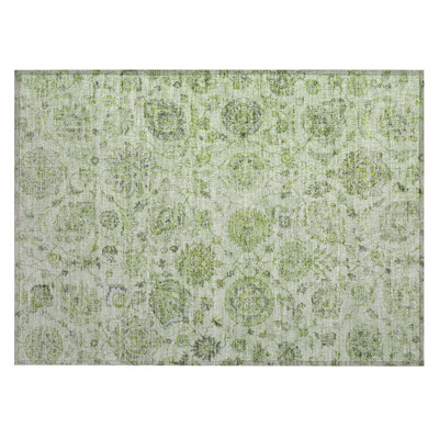 Machine Washable Indoor/Outdoor Xhevrie Aloe Rug