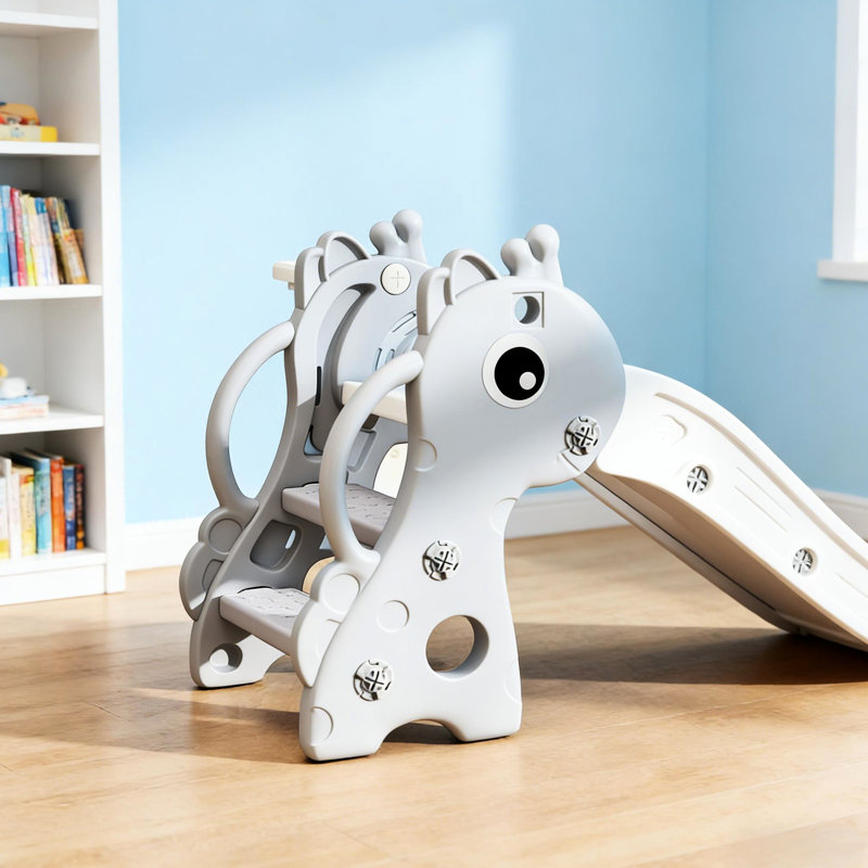 Glissade autoportante avec thème girafe, escalade en 3 étapes, cerceau, jeu sécuritaire pendant 1 an, matériau, facile à nettoyer