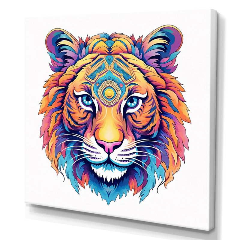 Tête de tigre vibrante - imprimé, Toile tendue, H 16 po x l 16 po x P 1 po