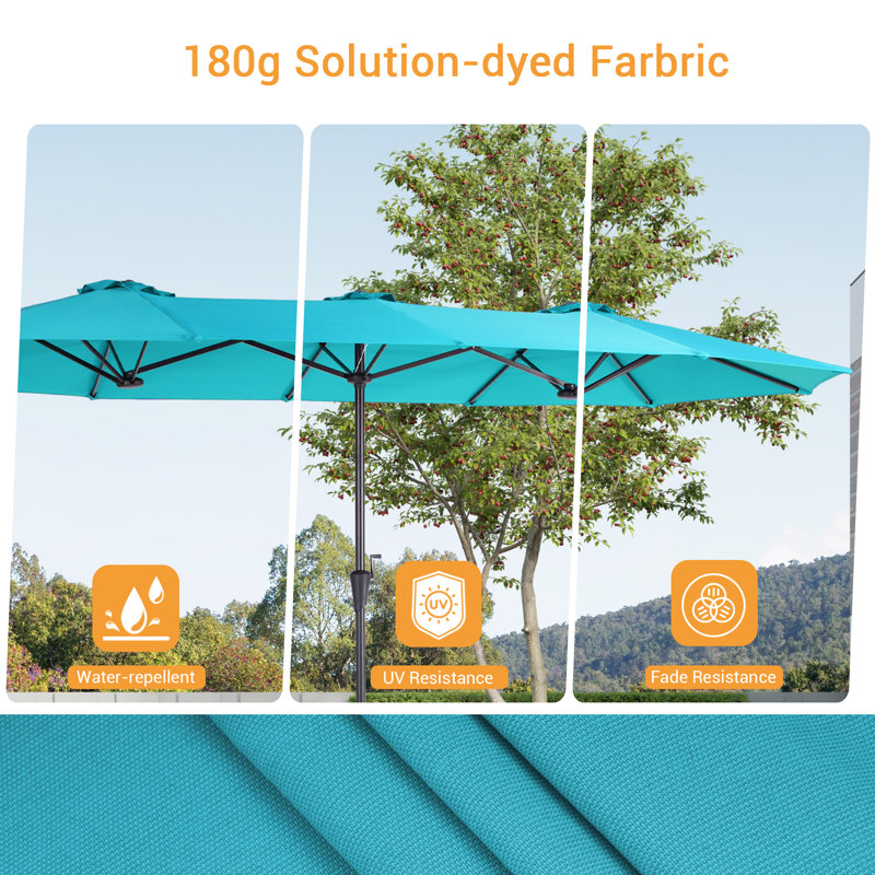 Grand parasol rectangulaire rectangulaire à double face pour marché, H 7 pi 7 po x l 13 pi x P 7 pi, Bleu clair