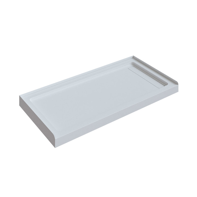 Velisse 60" x 32" White Textured Acrylic Shower Base with Right‑Side Linear Drain, Low 3" Threshold, and Fiberglass‑Reinforced Construction