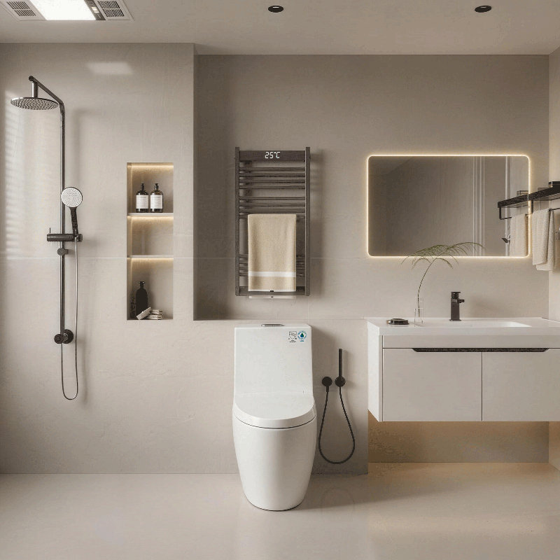 Toilette allongée une pièce à double chasse 1,1 / 1,6 GPF avec 16,14 po | Siphon Jet, Blanc