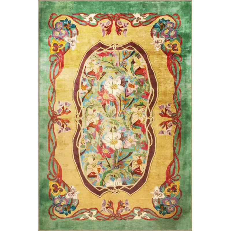 Green Yellow Themed Floral Patterned Creative Modern Decorative Carpet, Rectangle 2'4" x 4'