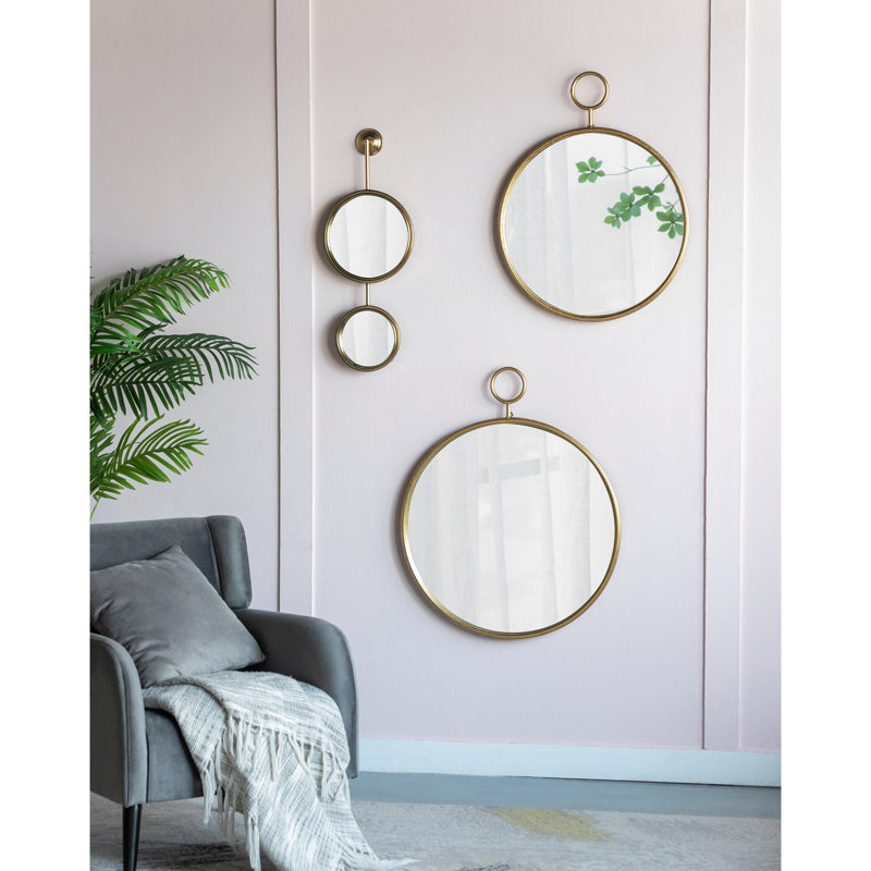 26" X 32" Circle Wall Mirror With Metal Frame, Accent Mirror For Living Room, Entryway, Office, Gold, 32.36" x 26.46"