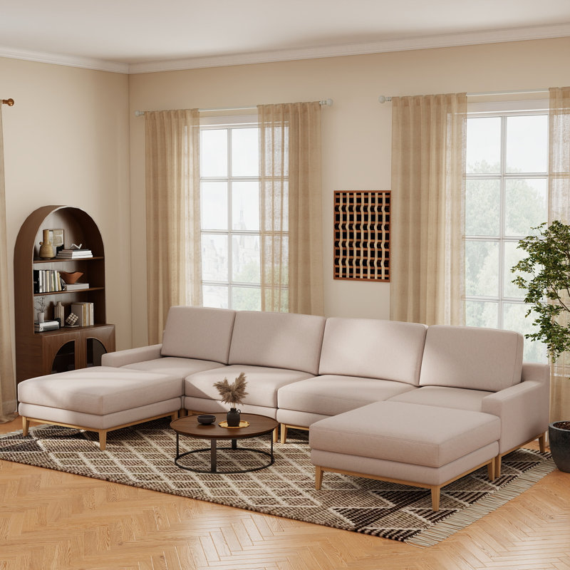 Canapé modulaire rembourré 6 pièces avec repose-pieds 6 pièces, 27.95" H x 156" W x 78" D, Khaki Polyester