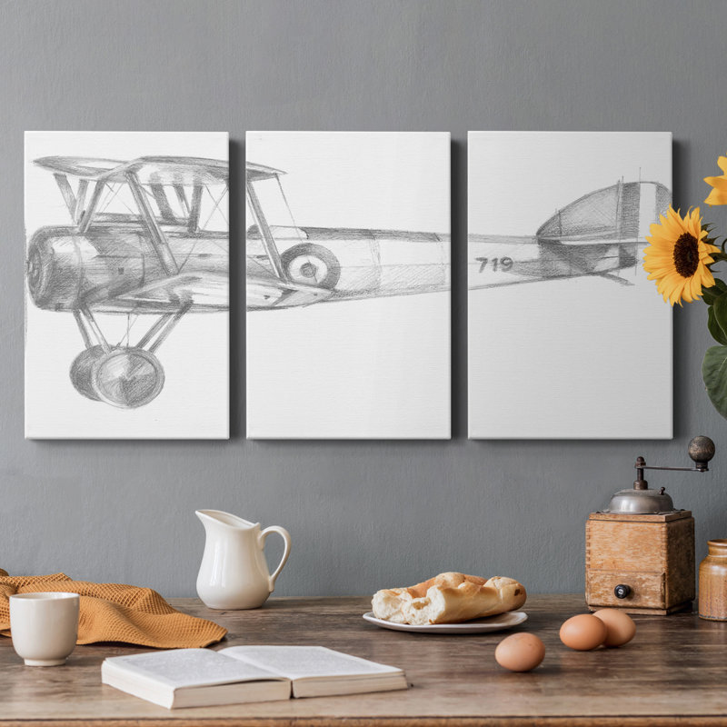 Technical Flight V - 3 Piece Single Picture Frame Print on Canvas, 18" H x 36" W x 1" D