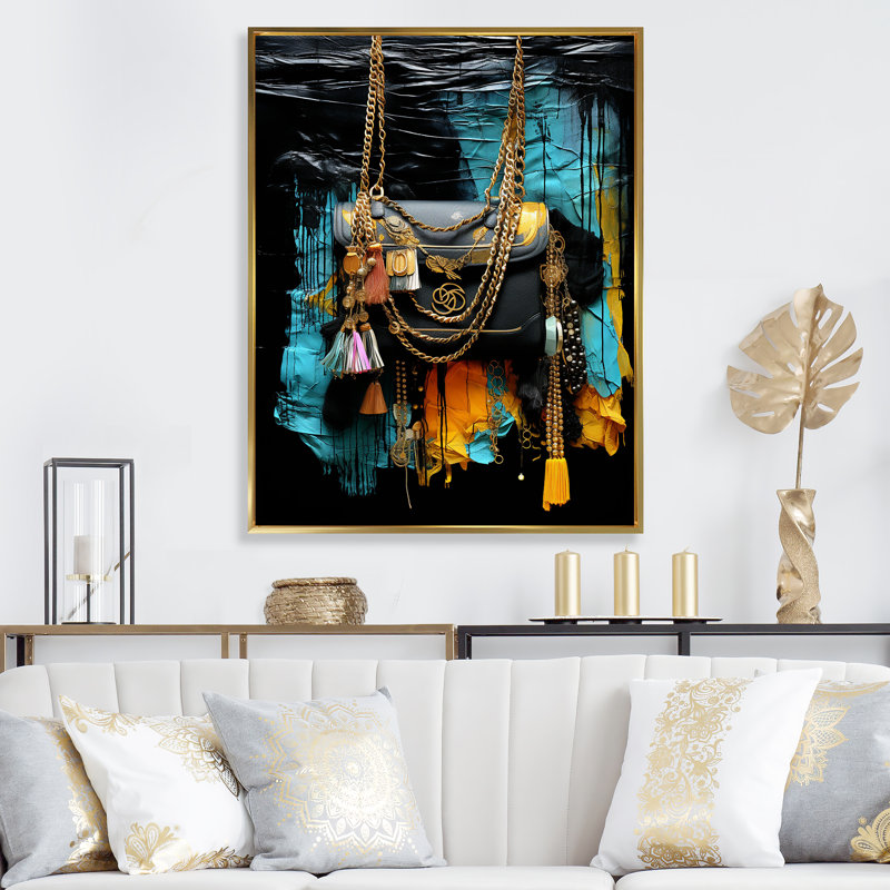Sac à main bleu et noir Elegance, H 44 po x l 34 po x P 1,5 po, Cadre flottant doré