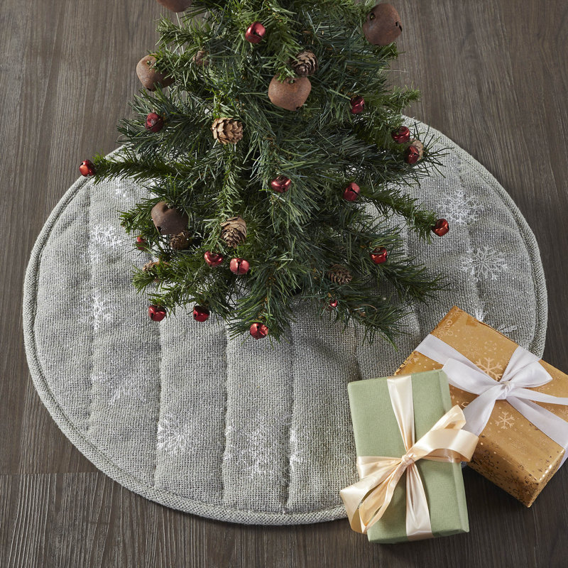 24" Dove Grey Cotton Burlap Snowflake Tree Skirt