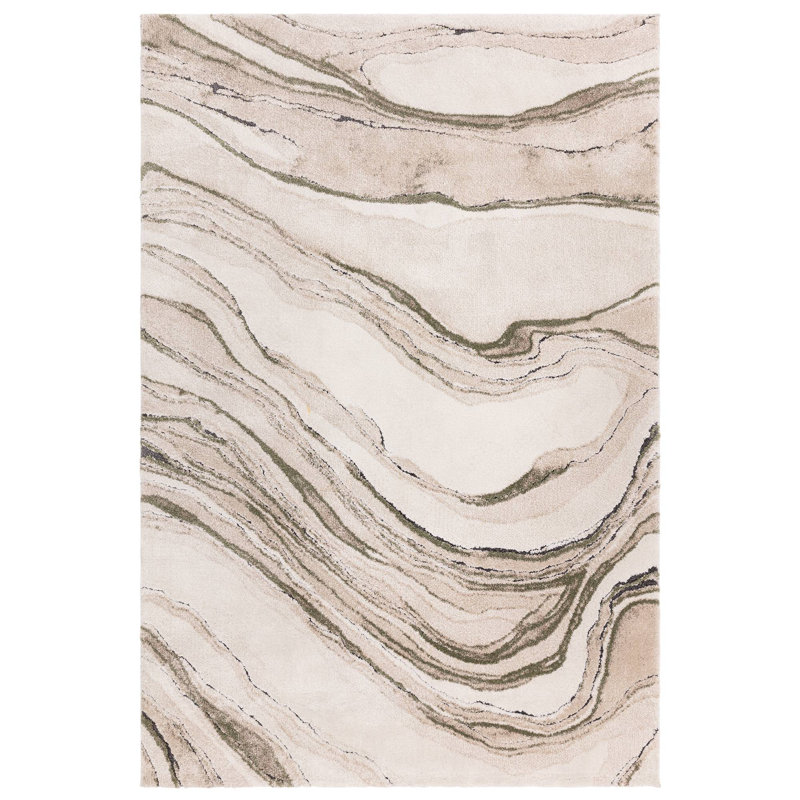 Decara Quartz Abstract High-Low Green/Beige Area Rug, Rectangle 200 x 290 cm