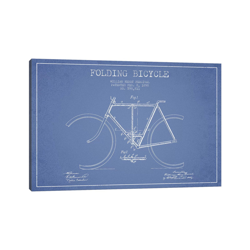 W.H. Percival Folding Bicycle Patent Sketch by Aged Pixel - Wrapped Canvas Print, 20.32 cm H x 30.48 cm W