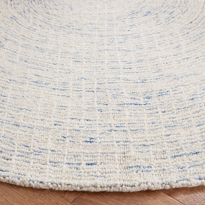 Abstract Hand Tufted Wool/Cotton Rug in Blue/Ivory, Round 6'
