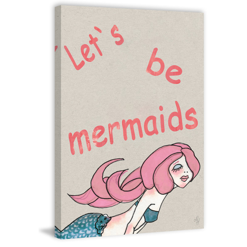 Crooks Let'S Be Pink Mermaids - Single Picture Frame Painting on Canvas, 30cm H x 20cm W