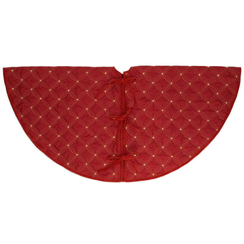 60" Red Quilted Velvet Christmas Tree Skirt