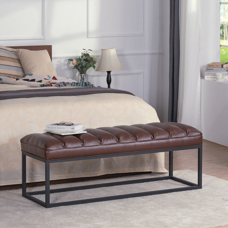 Banc rembourré pour chambre en métal, Brun foncé
