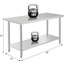 Table de travail en acier inoxydable avec roulettes - Table de préparation commerciale 60 po x 24 po x 35 po avec tablette et dosseret réglables - Établi robuste pour restaurant, cuisine et garage