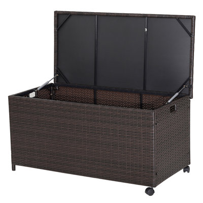 Costway 50 Gallons Gallon Water Resistant Wicker Deck Box with Wheels in Mix Brown -  HW70583