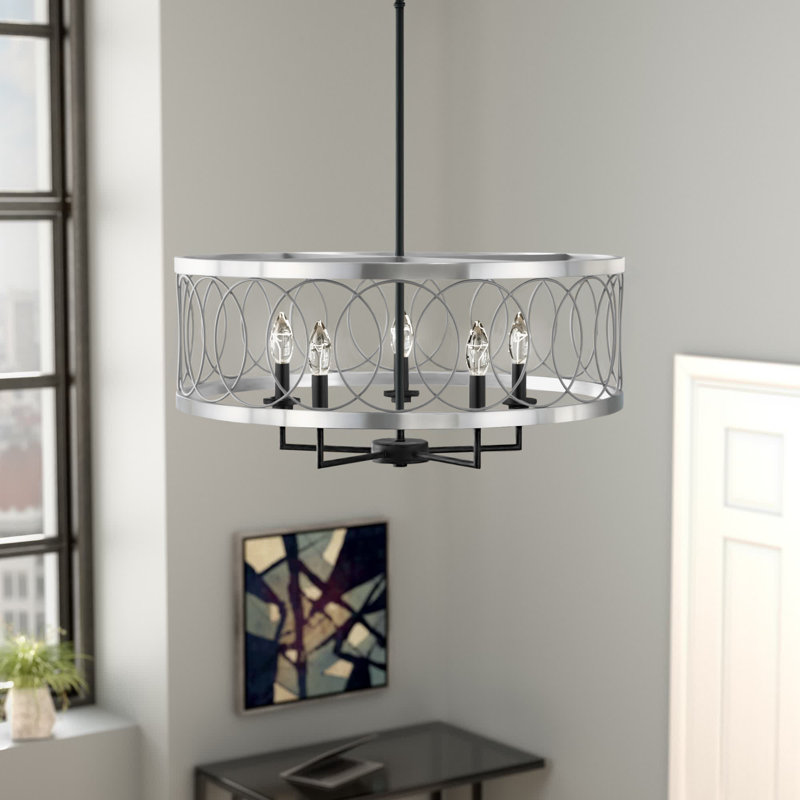 Lustre tambour 5 lumières Kibby, Noir / nickel satiné